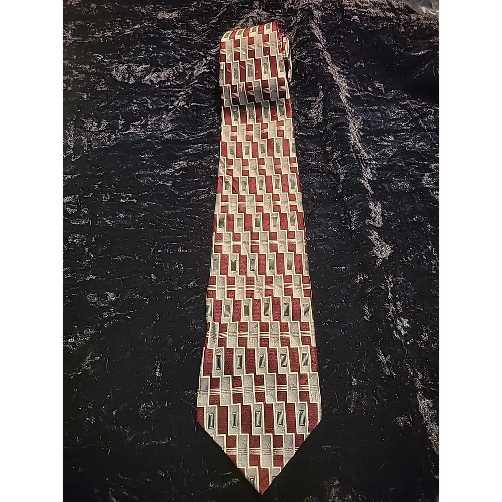 Vintage Pierre Cardin Mens Neck Tie Gray Brown Red Professional Suit